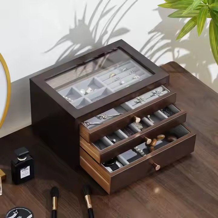 Luxury wooden jewelry storage box with velvet-lined compartments