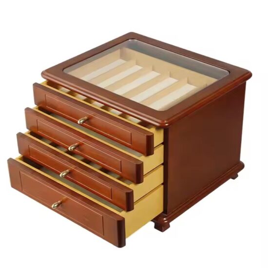 Luxury wooden jewelry storage box with velvet-lined compartments