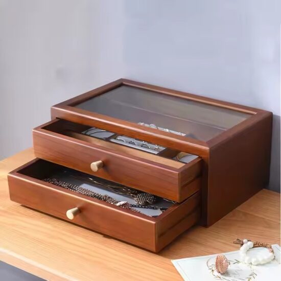 Luxury wooden jewelry storage box with velvet-lined compartments