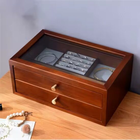 Luxury wooden jewelry storage box with velvet-lined compartments