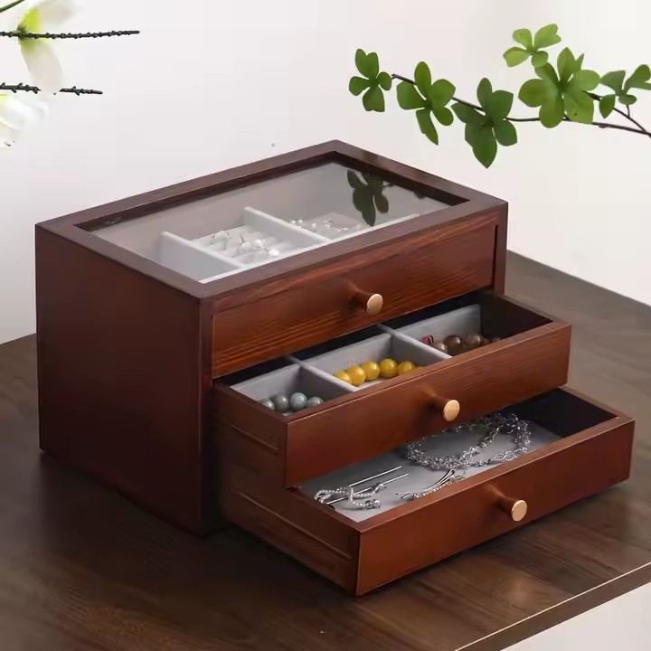 Luxury wooden jewelry storage box with velvet-lined compartments