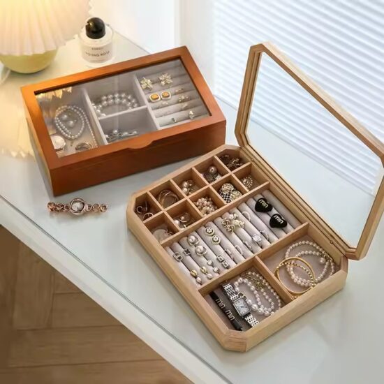 New vintage-style wooden jewelry box with velvet lining and antique clasp