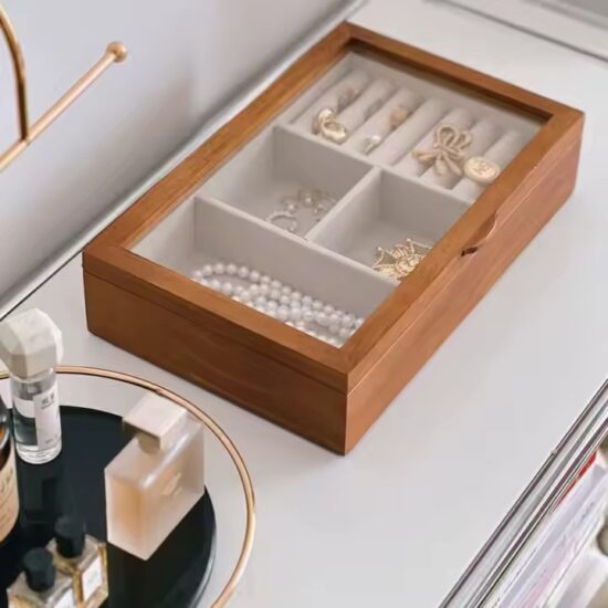 New vintage-style wooden jewelry box with velvet lining and antique clasp