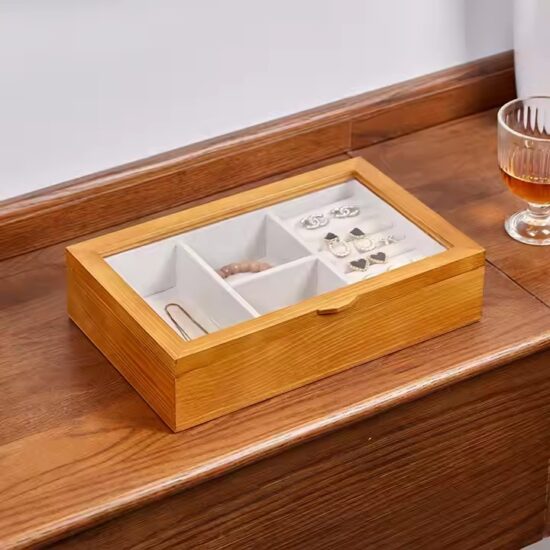 New vintage-style wooden jewelry box with velvet lining and antique clasp