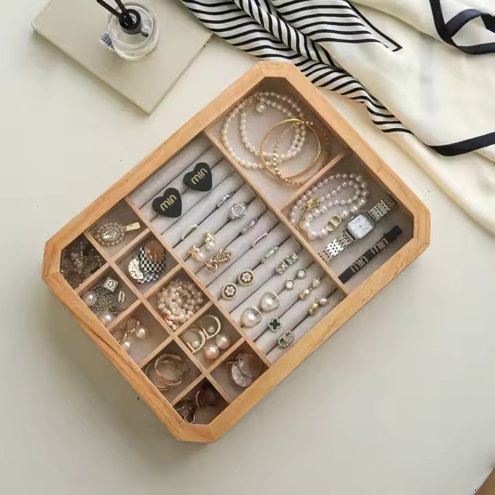New vintage-style wooden jewelry box with velvet lining and antique clasp