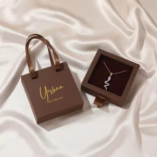 Custom Paper Jewelry Drawer Box with Ribbon Handle and Logo Printing