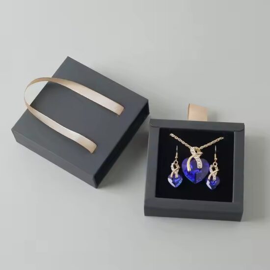 Custom Paper Jewelry Drawer Box with Ribbon Handle and Logo Printing