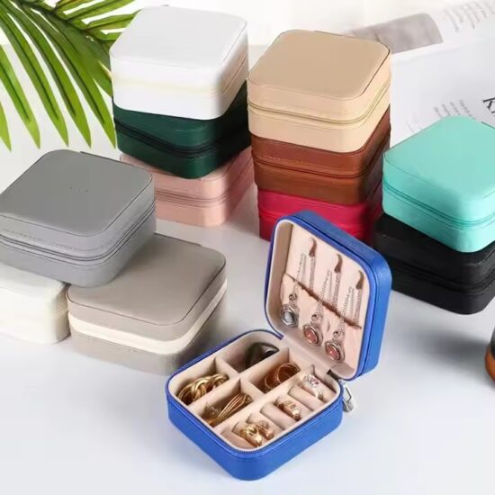 Custom Logo Portable Leather Jewelry Box for Rings and Earrings