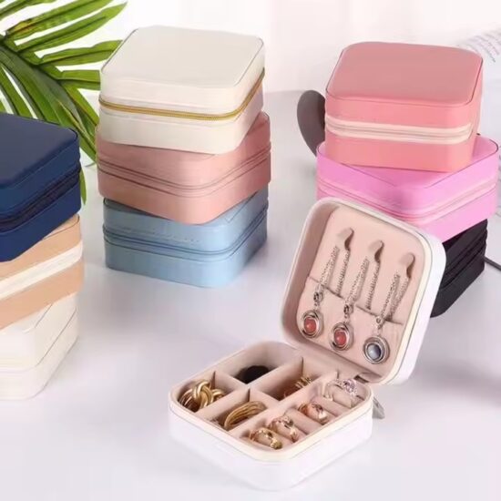 Custom Logo Portable Leather Jewelry Box for Rings and Earrings