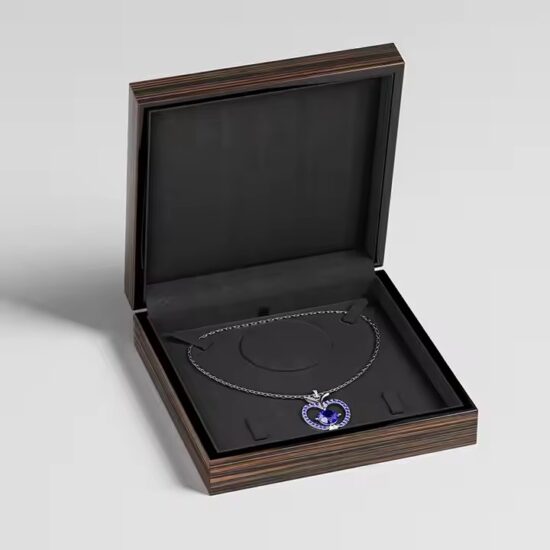 High-end wooden jewelry gift box with velvet lining and custom logo