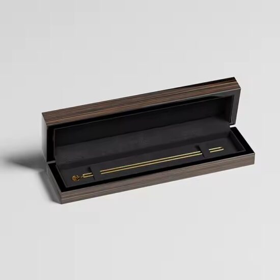 High-end wooden jewelry gift box with velvet lining and custom logo