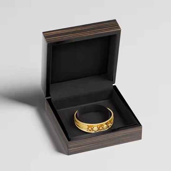 High-end wooden jewelry gift box with velvet lining and custom logo
