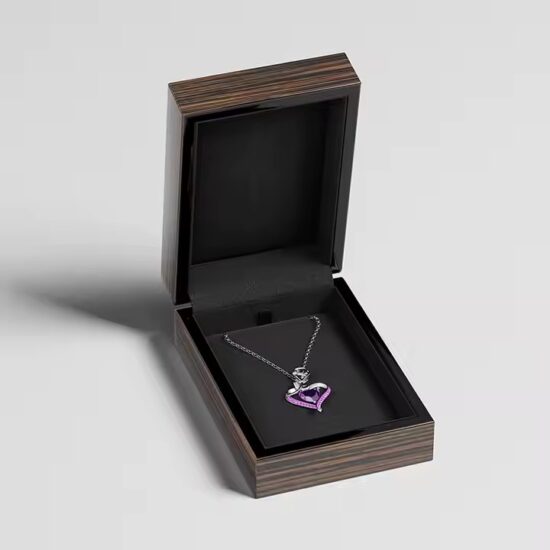 High-end wooden jewelry gift box with velvet lining and custom logo