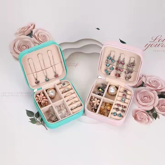 Custom Mini Portable Leather Travel Jewelry Box for Rings and Earrings