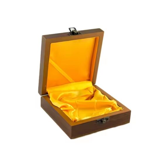 Custom wooden jewelry box with engraved logo on the lid