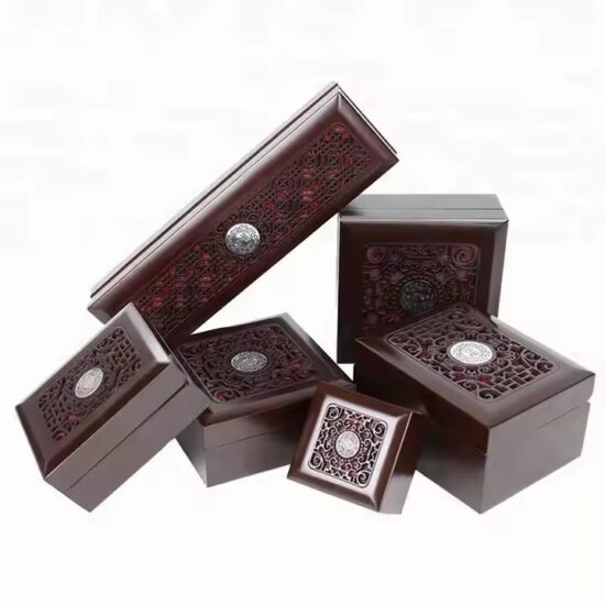 Custom wooden jewelry box with engraved logo on the lid