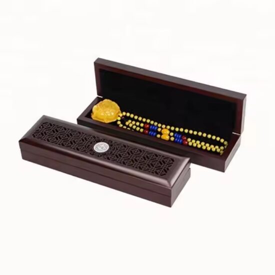 Custom wooden jewelry box with engraved logo on the lid