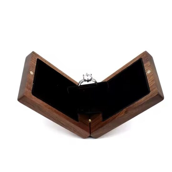 Custom luxury wooden engagement ring box with engraving