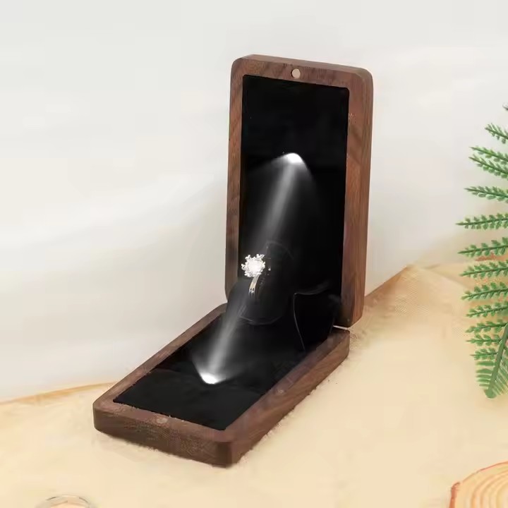 Custom luxury wooden engagement ring box with engraving