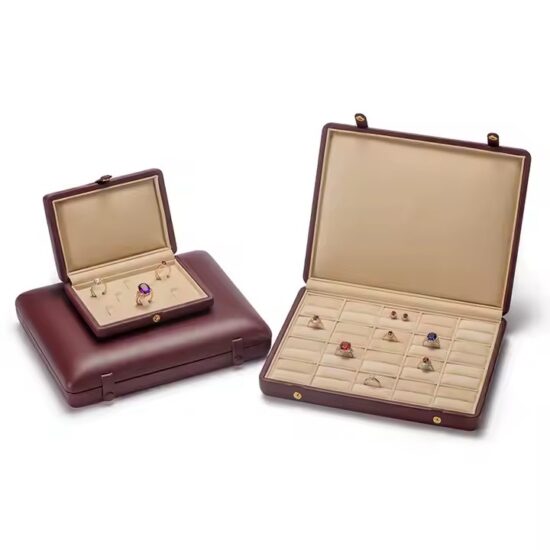 Stylish Vintage Genuine Leather Jewelry Box for Rings and Earrings 
