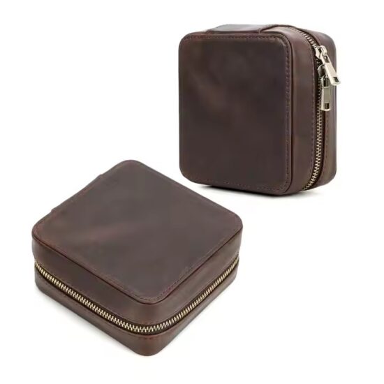 Vintage Style Men’s Leather Travel Jewelry Box with Compartments
