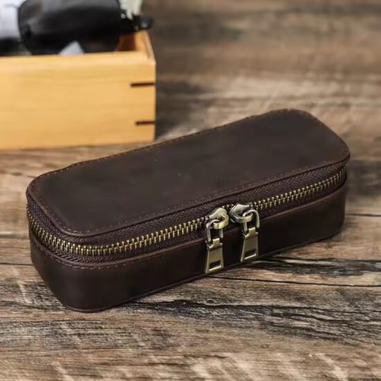 Vintage Style Men’s Leather Travel Jewelry Box with Compartments