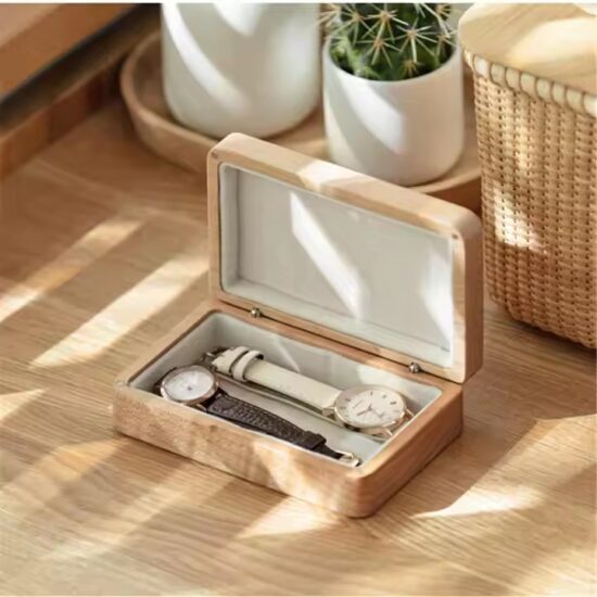 Vintage style wooden jewelry box with carved details and velvet interior

