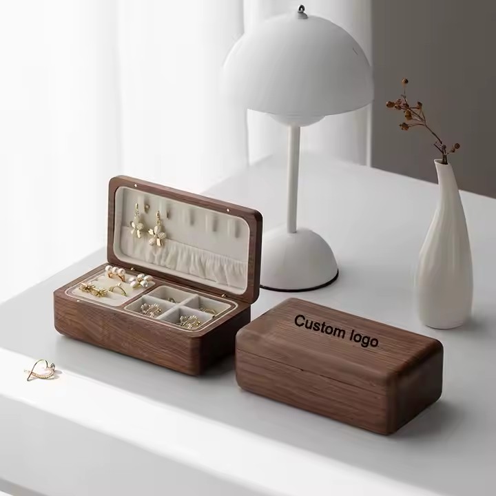 Portable vintage wooden jewelry box with antique finish and clasp