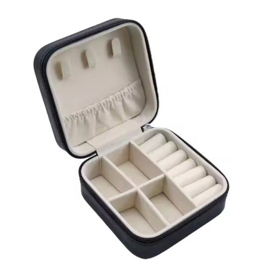 Square Portable Travel Leather Jewelry Box in Elegant Design