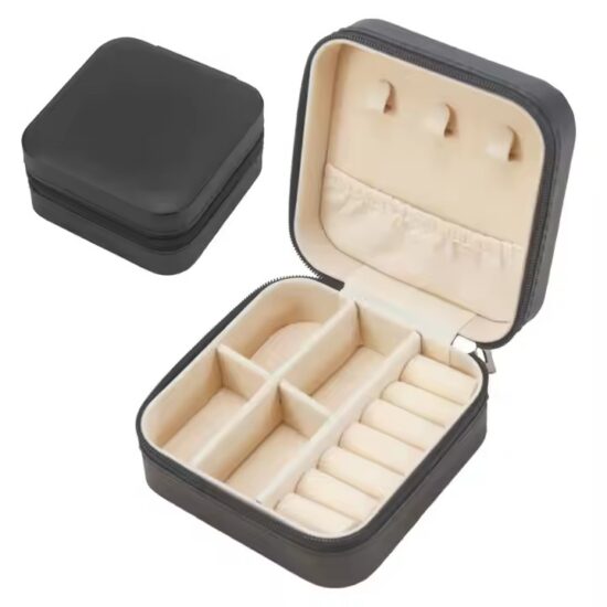Square Portable Travel Leather Jewelry Box in Elegant Design