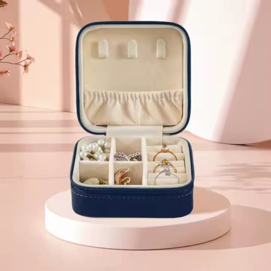 Square Portable Travel Leather Jewelry Box in Elegant Design