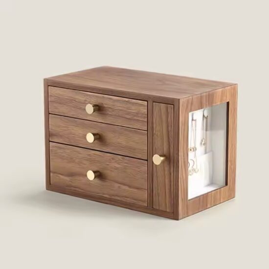 Luxury wooden jewelry storage box with multi-compartments and velvet lining