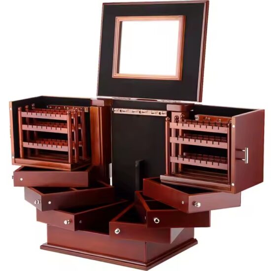 Luxury wooden jewelry storage box with multi-compartments and velvet lining