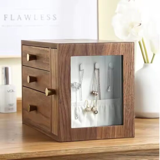 Luxury wooden jewelry storage box with multi-compartments and velvet lining