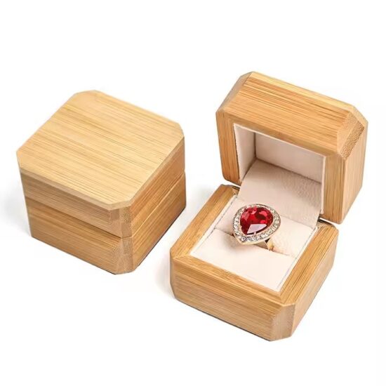 High-end wooden jewelry box with velvet interior and multiple compartments
