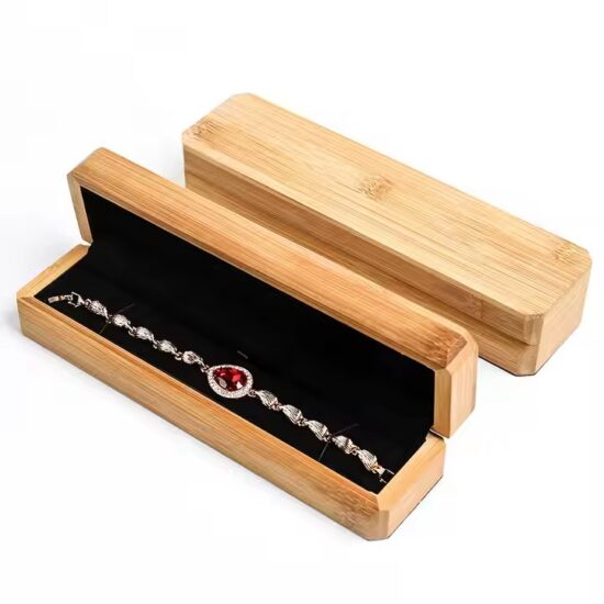 High-end wooden jewelry box with velvet interior and multiple compartments