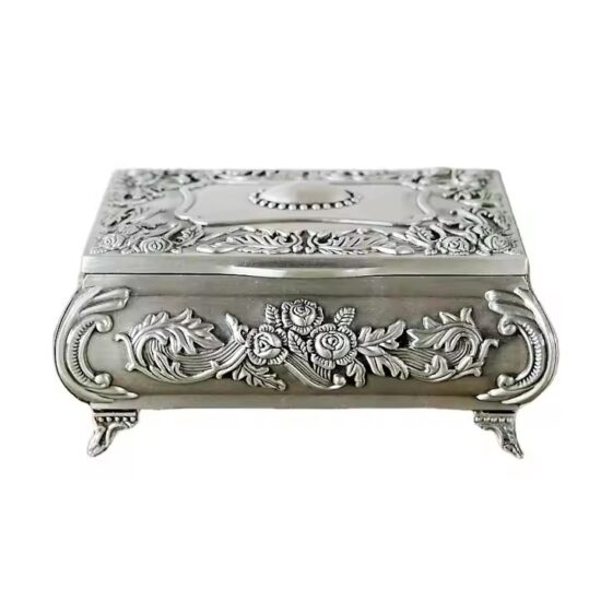 Luxury Vintage Decorative Metal Jewelry Box with Ornate Detailing
