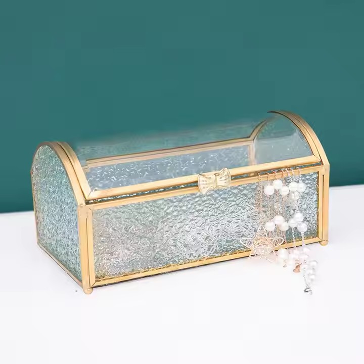 Luxury Glass Jewelry Organizer Box with Velvet Compartments