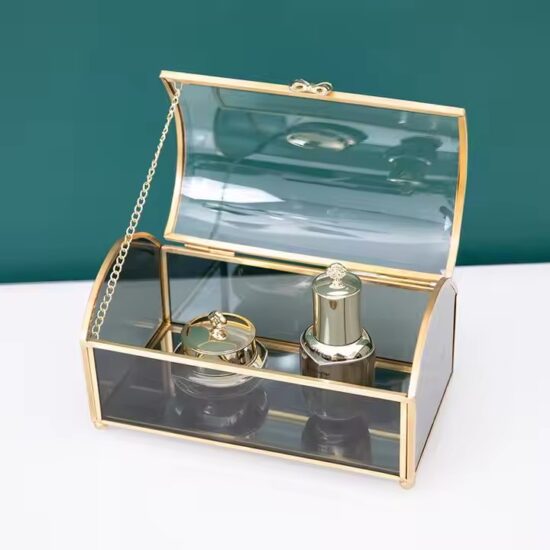 Luxury Glass Jewelry Organizer Box with Velvet Compartments