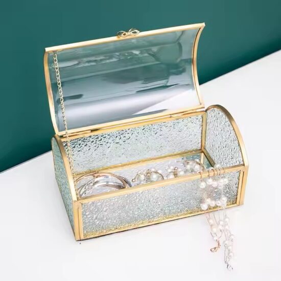 Luxury Glass Jewelry Organizer Box with Velvet Compartments