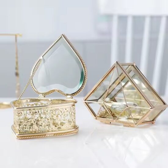 Glass Jewelry Box for Rings, Earrings, Bracelets, Necklaces & Wedding Gifts
