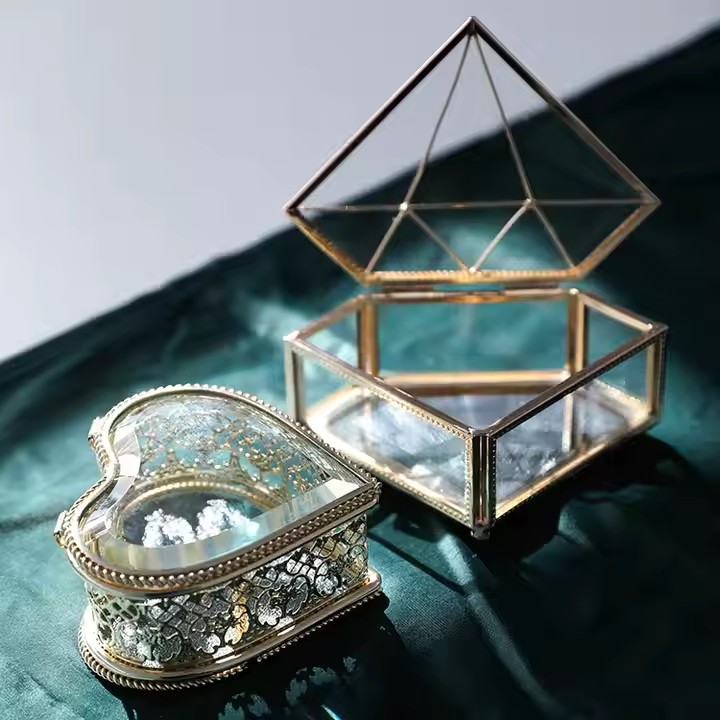 Glass Jewelry Box for Rings, Earrings, Bracelets, Necklaces & Wedding Gifts