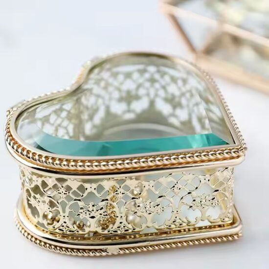 Glass Jewelry Box for Rings, Earrings, Bracelets, Necklaces & Wedding Gifts