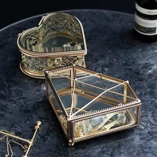 Glass Jewelry Box for Rings, Earrings, Bracelets, Necklaces & Wedding Gifts