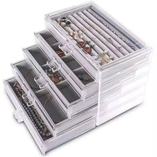Multi-Layer Transparent Acrylic Jewelry Organizer for Earrings and Necklaces