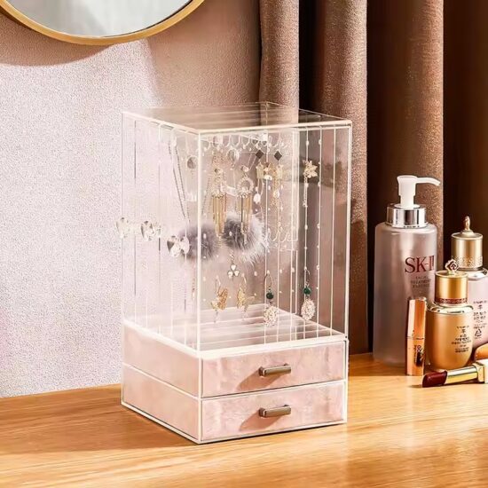 Transparent Acrylic Jewelry Box with Velvet Compartments