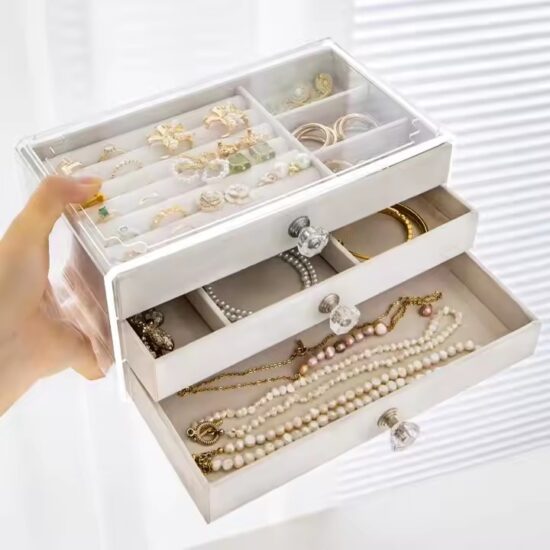Transparent Acrylic Jewelry Box with Velvet Compartments
