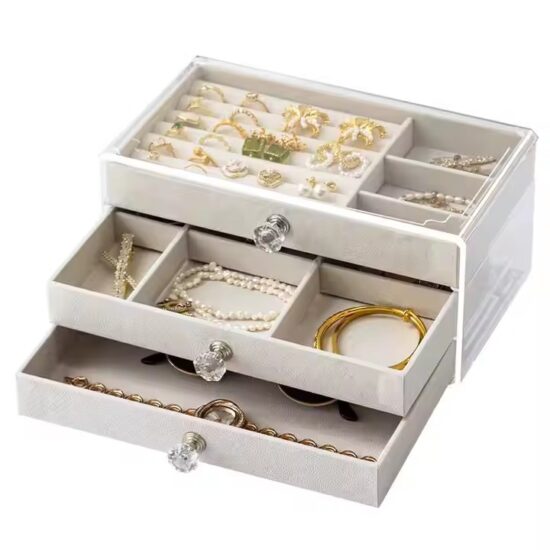Transparent Acrylic Jewelry Box with Velvet Compartments