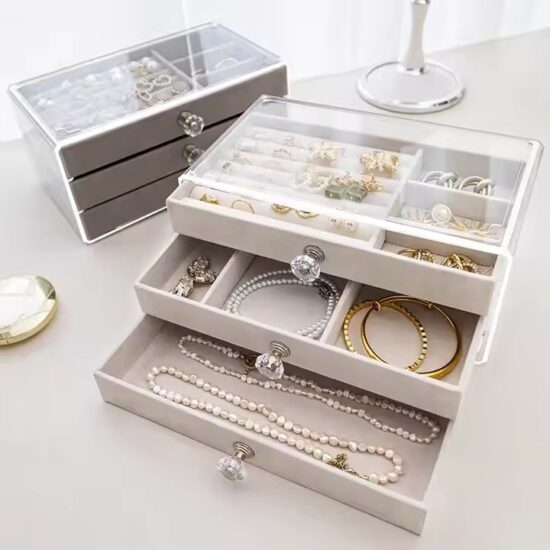 Transparent Acrylic Jewelry Box with Velvet Compartments