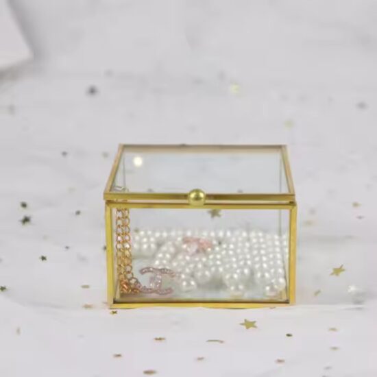 Transparent Glass Jewelry Box with Velvet Lining for Decorative Storage

